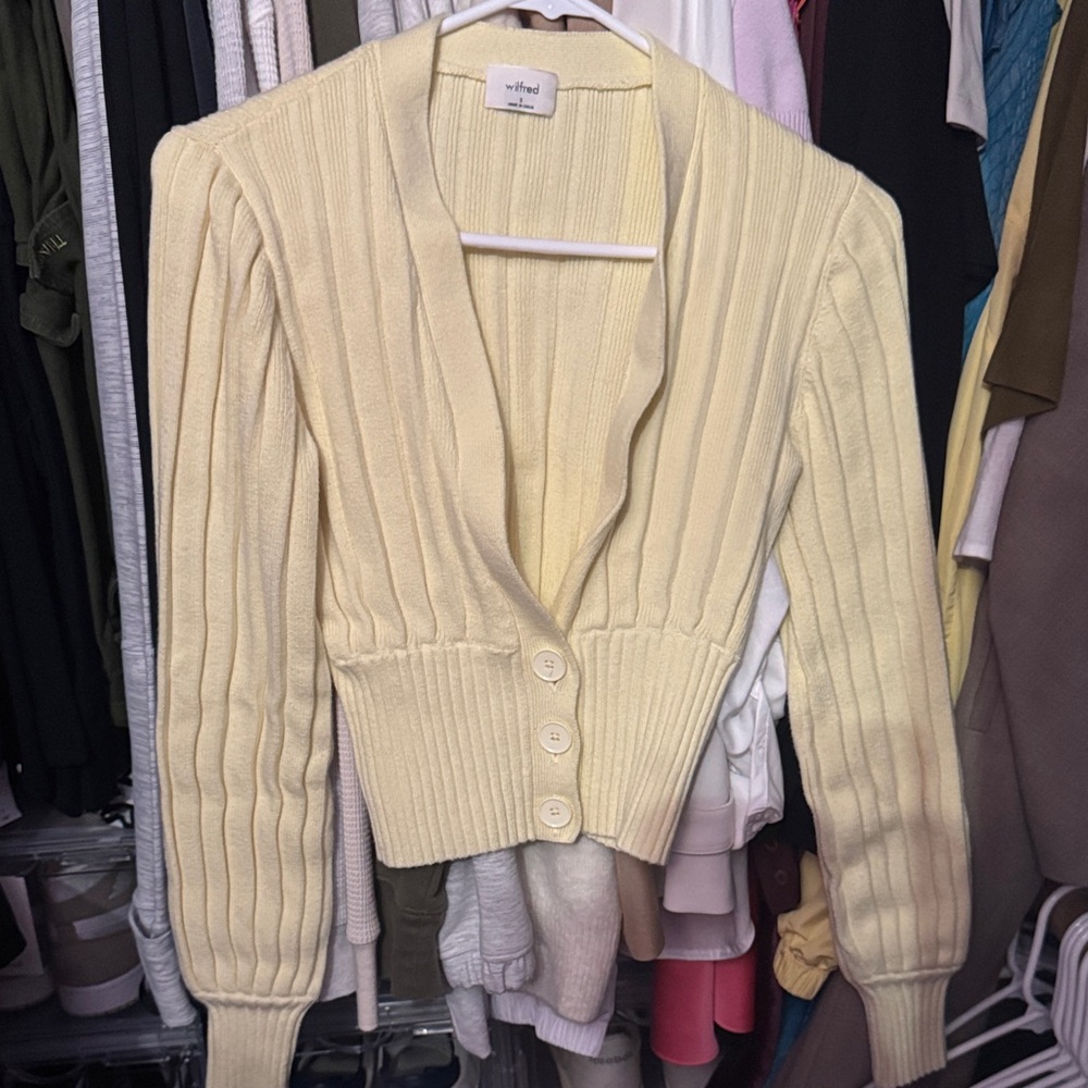 Aritzia Cream Ribbed Cardigan